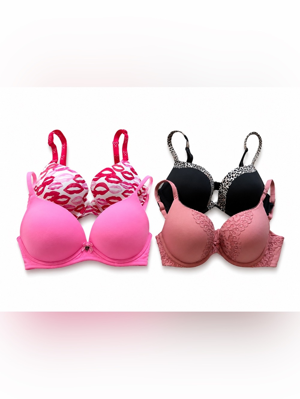 5 Victoria’s Secret  34C Pink & Black Lace Push-Up Bras - bundle Pack